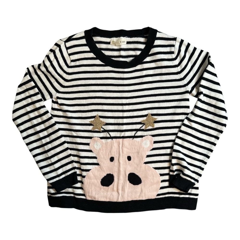 Tucker + Tate Black and White Striped Sweater with hippopotamus